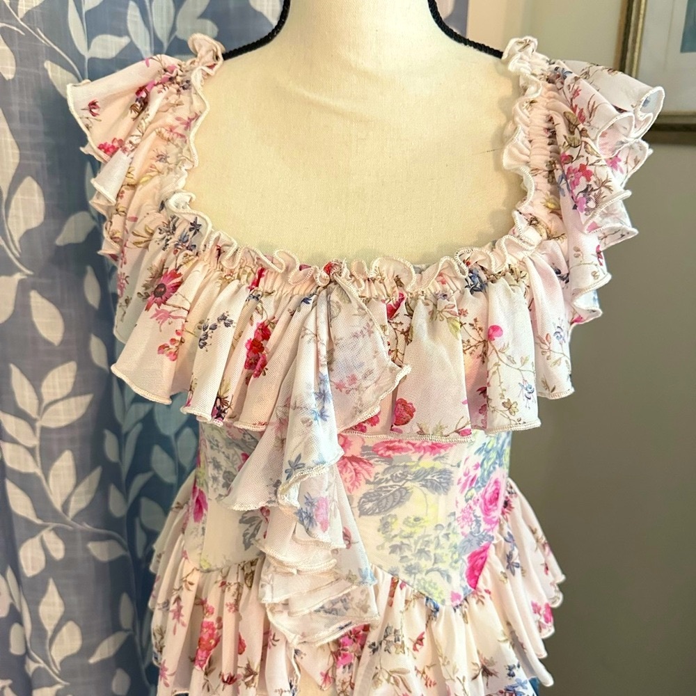 Anthropologie Floral Ruffle Blouse - Pink and Cream